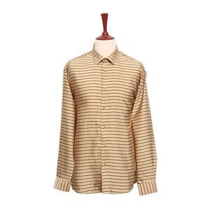 Mens Silk Shirt Button Up Gold Black Striped Designer Dress Casual Beach XL